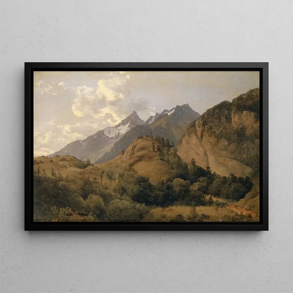 Entrance of the Urbach Valley with Ritzlihorn - Alexandre Calame — framed artwork on a wall