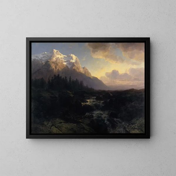 La vallée de Rosenlaui avec le Wetterhorn - Alexandre Calame — framed artwork on a wall