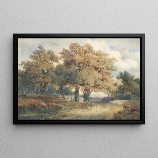 Trees, paths and figures - Alexandre Calame — framed artwork on a wall