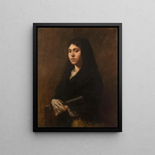 Woman with Fan - Alexandre Falguire — framed artwork on a wall