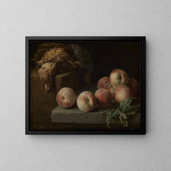 Still life with Peaches and a Partridge - Alexandre François Desportes — framed artwork on a wall