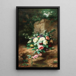 Reproduction of the painting Flowers near an ancient fountain - Alexandre Gamba de Preydour