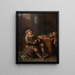 an old man playing the hurdy-gurdy in an interior - Alexandre Moitte — framed artwork on a wall