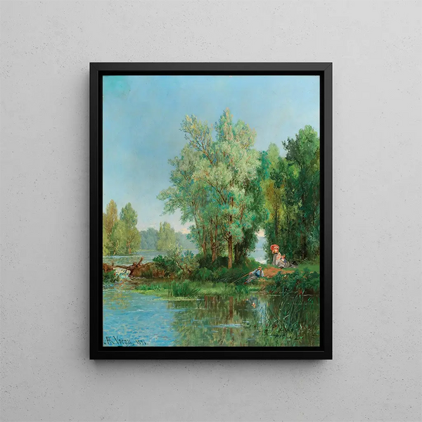 Excursion en famille à la rivière - Alexandre René Véron — framed artwork on a wall