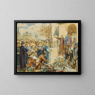 the Call of Minin to Nizhny Novgorod in 1611 - Alexei Danilovich Kivshenko — framed artwork on a wall