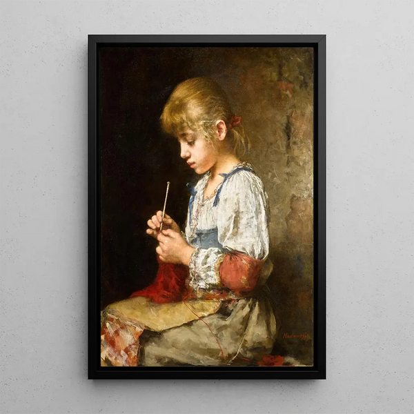 Girl crocheting - Alexei Harlamoff — framed artwork on a wall