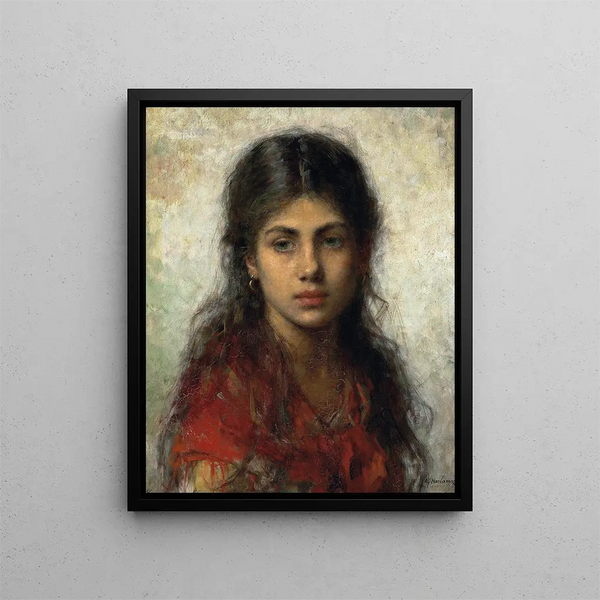 Girl with a Red Shawl - Alexei Harlamoff — framed artwork on a wall