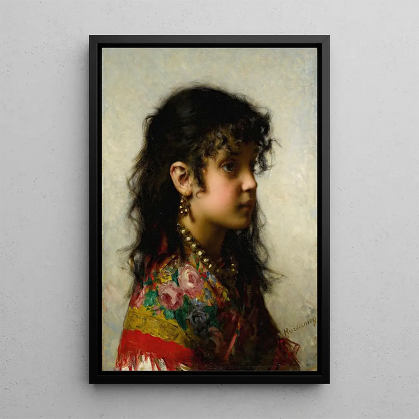 Girl with Brass Necklace - Alexei Harlamoff — framed artwork on a wall