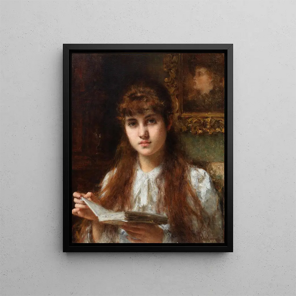 Girl reading - Alexei Harlamoff — framed artwork on a wall