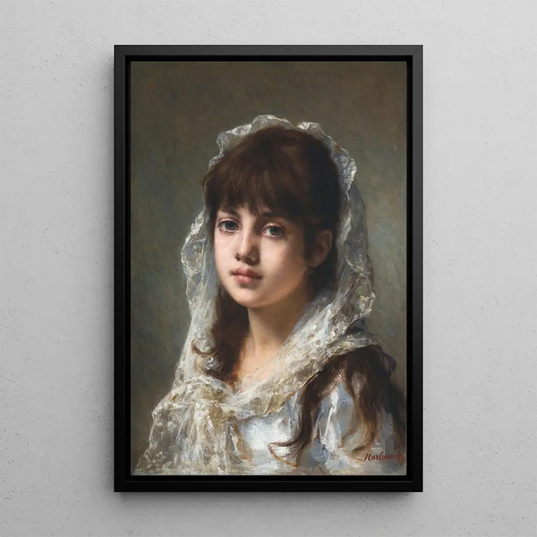 Reproduction of the painting Portrait of a young girl wearing a white veil - Alexei Harlamoff