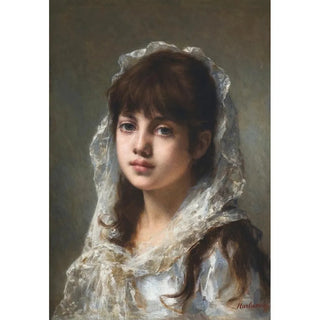 Reproduction of the painting Portrait of a young girl wearing a white veil - Alexei Harlamoff