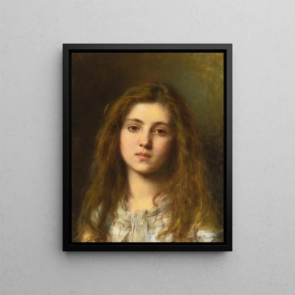 Portrait of a young girl - Alexei Harlamoff — framed artwork on a wall