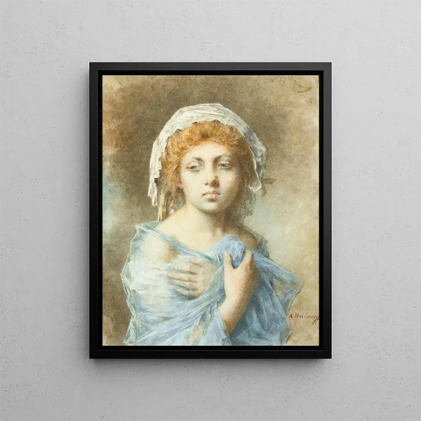 Portrait of a young woman - Alexei Harlamoff — framed artwork on a wall