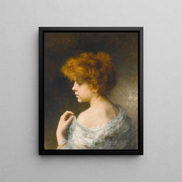 Young Girl with Red Hair - Alexei Harlamoff — framed artwork on a wall