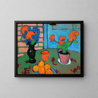 Still life with flowers and oranges - Alexej von Jawlensky — framed artwork on a wall