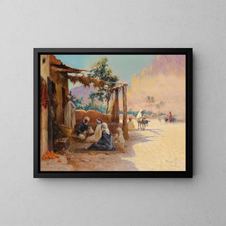 Chess Players at El Kantara - Alexis-Auguste Delahogue — framed artwork on a wall