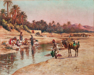Washers by the riverbank and water carrier - Alexis-Auguste Delahogue — artwork view