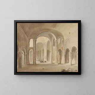 Interior painting of Saint-Hilaire in Poitiers with kneeling figures before Confession - Alexis Nicolas Noël — framed artwork on a wall