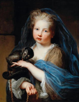 Portrait of a Young Girl Holding a Monkey - Alexis Simon Belle — artwork view