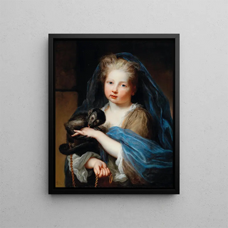 Portrait of a Young Girl Holding a Monkey - Alexis Simon Belle — framed artwork on a wall
