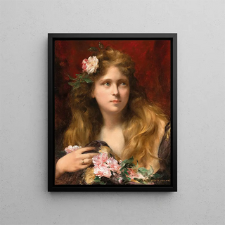 Young woman with roses - Alexis Vollon — framed artwork on a wall