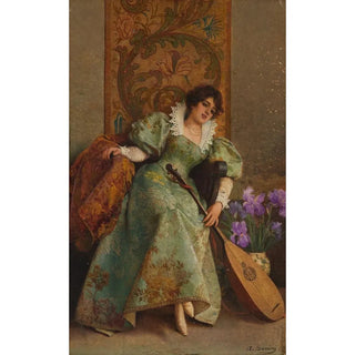 Reproduction of the painting Young woman with lute - Alfonso Savini