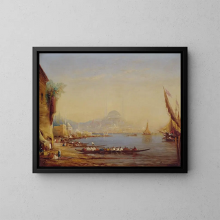 View of the Istanbul port - Alfred August Felix Bachmann — framed artwork on a wall