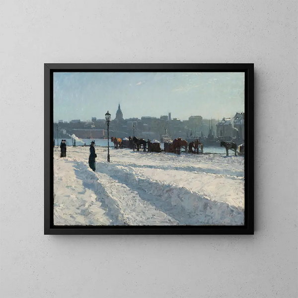 Winter scene painting from Stockholm waterfront - Alfred Bergström — framed artwork on a wall