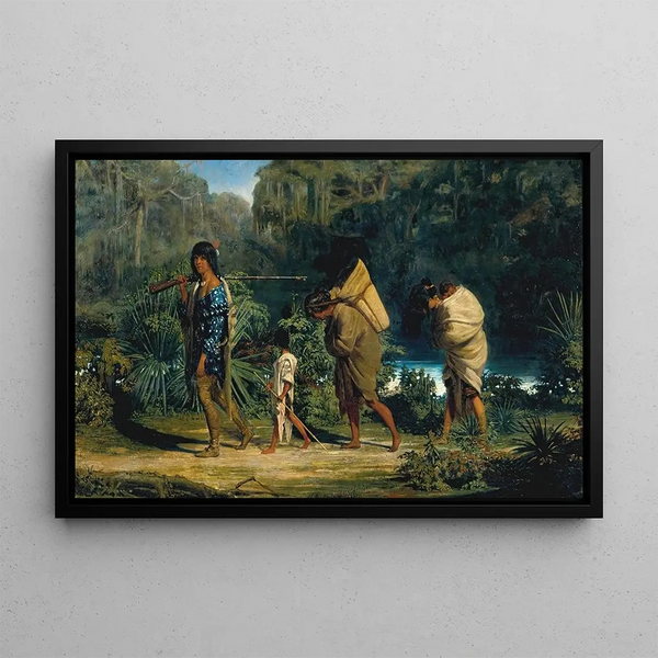 Louisiane Indians walking along a bayou - Alfred Boisseau — framed artwork on a wall