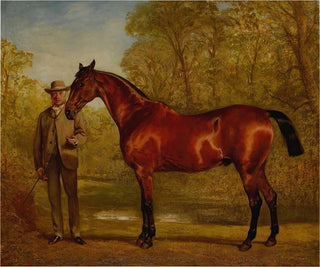 M. W. James Holden with his favorite horse in a landscape - Alfred Chantrey Corbould — artwork view