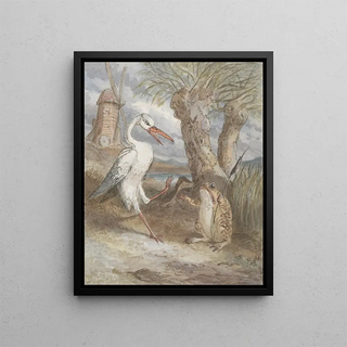 Frog and Bird - Alfred Crowquill — framed artwork on a wall