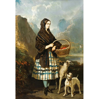 Young woman with dogs - Alfred de Dreux — artwork view