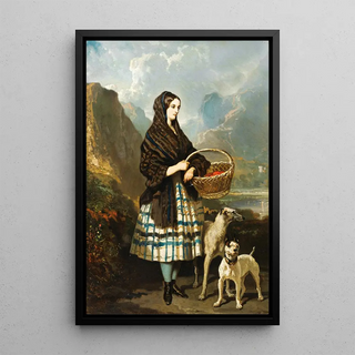 Young woman with dogs - Alfred de Dreux — framed artwork on a wall