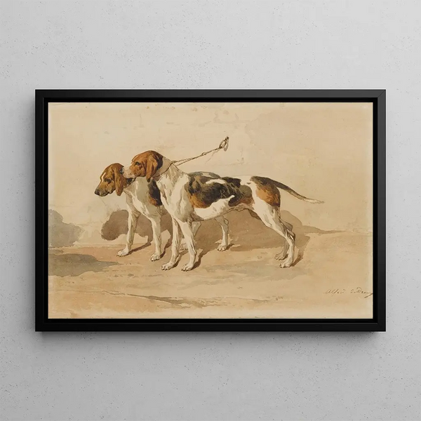 Two beagles - Alfred de Dreux — framed artwork on a wall