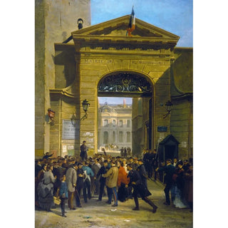 Reading a dispatch at the Town Hall of the 9th arrondissement, 6 Drouot Street, January 19, 1871 - Alfred Decaen — artwork view