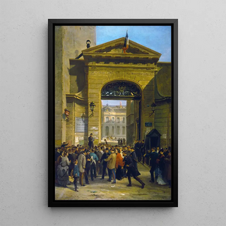 Reading a dispatch at the Town Hall of the 9th arrondissement, 6 Drouot Street, January 19, 1871 - Alfred Decaen — framed artwork on a wall
