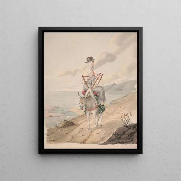 Barandilles a woman on a donkey - Alfred Diston — framed artwork on a wall