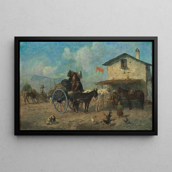 Pause devant l'auberge - Alfred Friedländer — framed artwork on a wall