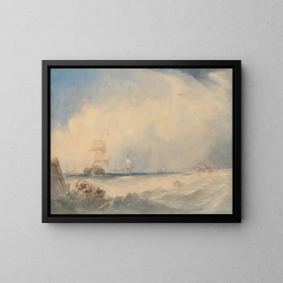 Scene of navigation in the port of Dunkerque - Alfred Gomersal Vickers — framed artwork on a wall