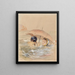 Bathers men and women with umbrella - Alfred Grévin — framed artwork on a wall