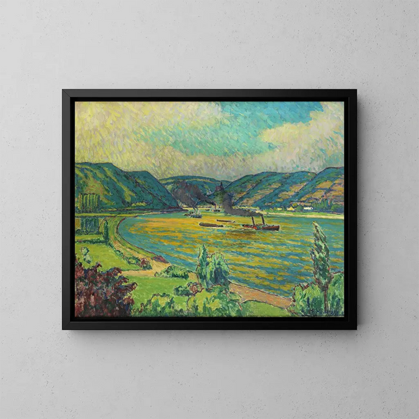 Rhine Landscape Painting - Alfred Helberger — framed artwork on a wall
