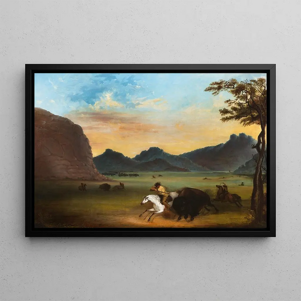 Bison Hunt Painting - Alfred Jacob Miller — framed artwork on a wall