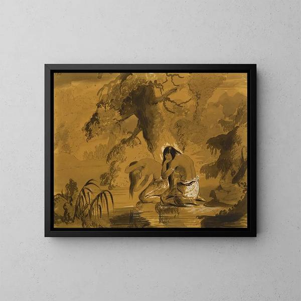 Toilette de femmes indiennes - Alfred Jacob Miller — framed artwork on a wall