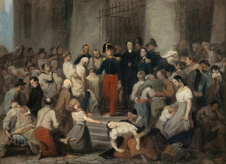 The Duke of Orléans visiting the sick at the Hôtel-Dieu during the cholera epidemic in 1832 - Alfred Johannot — artwork view