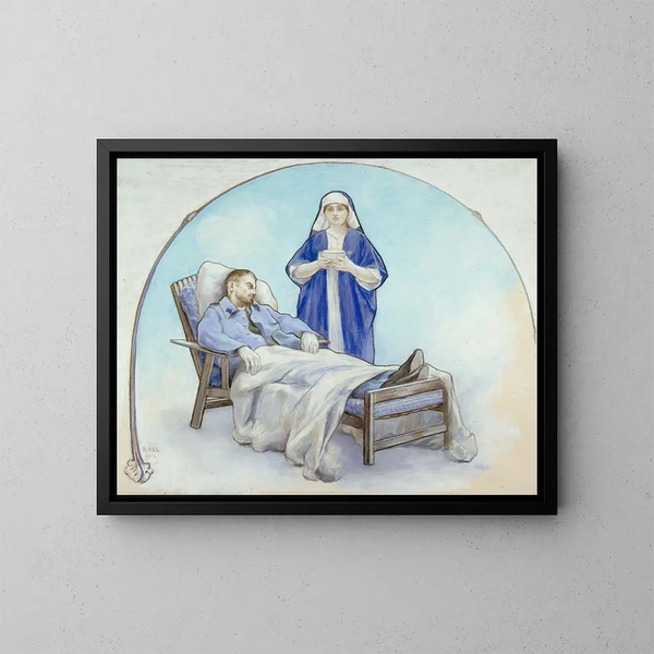 Soldier and nurses - Alfred Philippe Roll — framed artwork on a wall