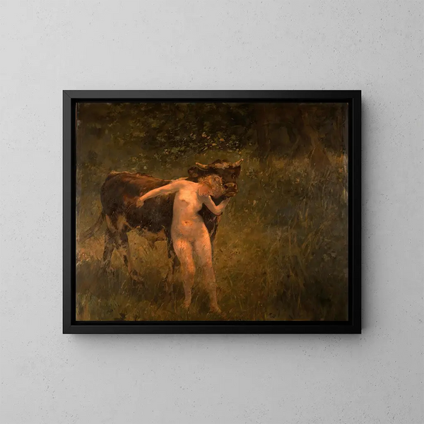 Woman and Bull - Alfred Philippe Roll — framed artwork on a wall