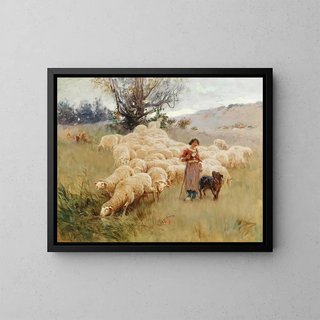a flock of sheep - Alfred Plauzeau — framed artwork on a wall