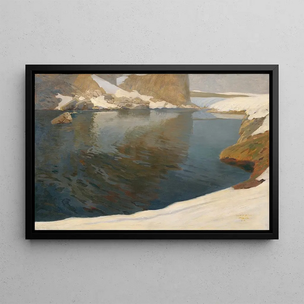 Mountain Lake Painting - Alfred Poell — framed artwork on a wall