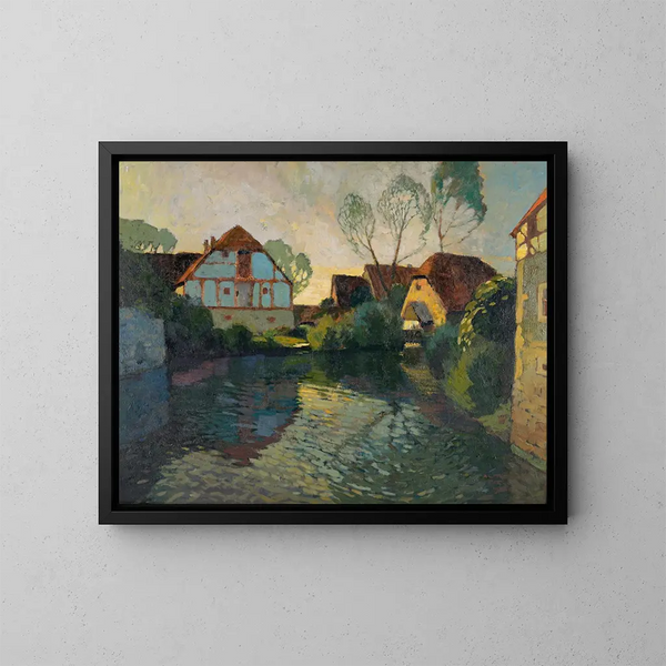 Twilight in a Village - Alfred Poell — framed artwork on a wall