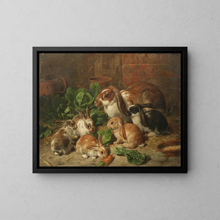 A family of rabbits - Alfred Richardson Barber — framed artwork on a wall